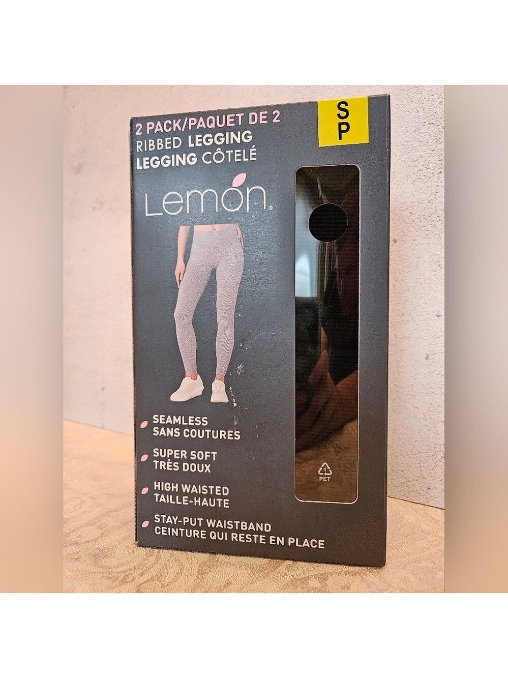 New in Box Lemon Women's Ribbed Leggings, 2-pack, Black, Size Small, High Waist